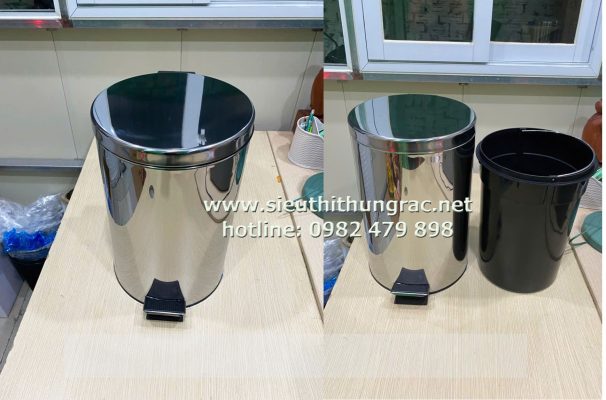 thung rac inox dap chan 12 lit