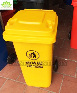 thùng rác nhựa 120 lít màu vàng