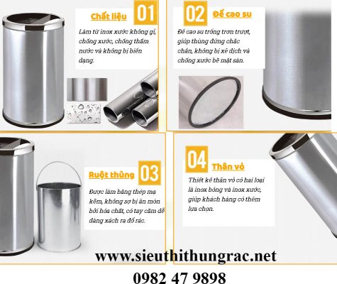thùng rác inox nắp lật
