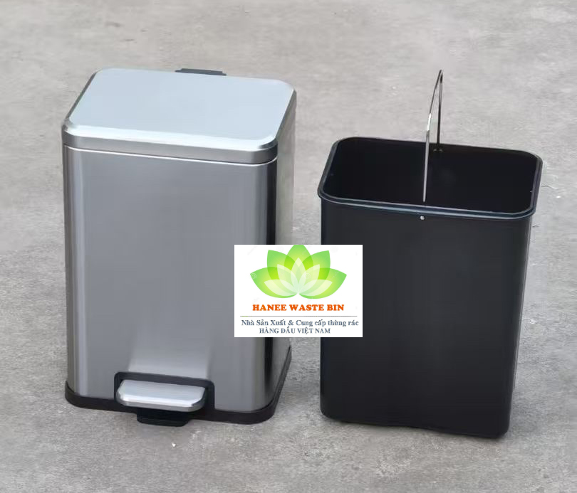 thùng rác inox vuông 6 lít